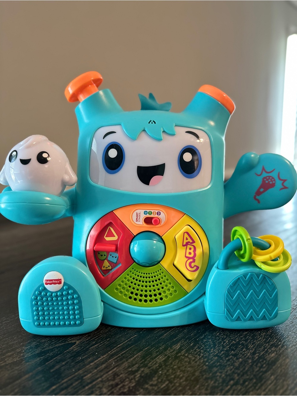 Fisher-Price Teal Learning Robot with Colorful ABC Buttons and Orange Accents